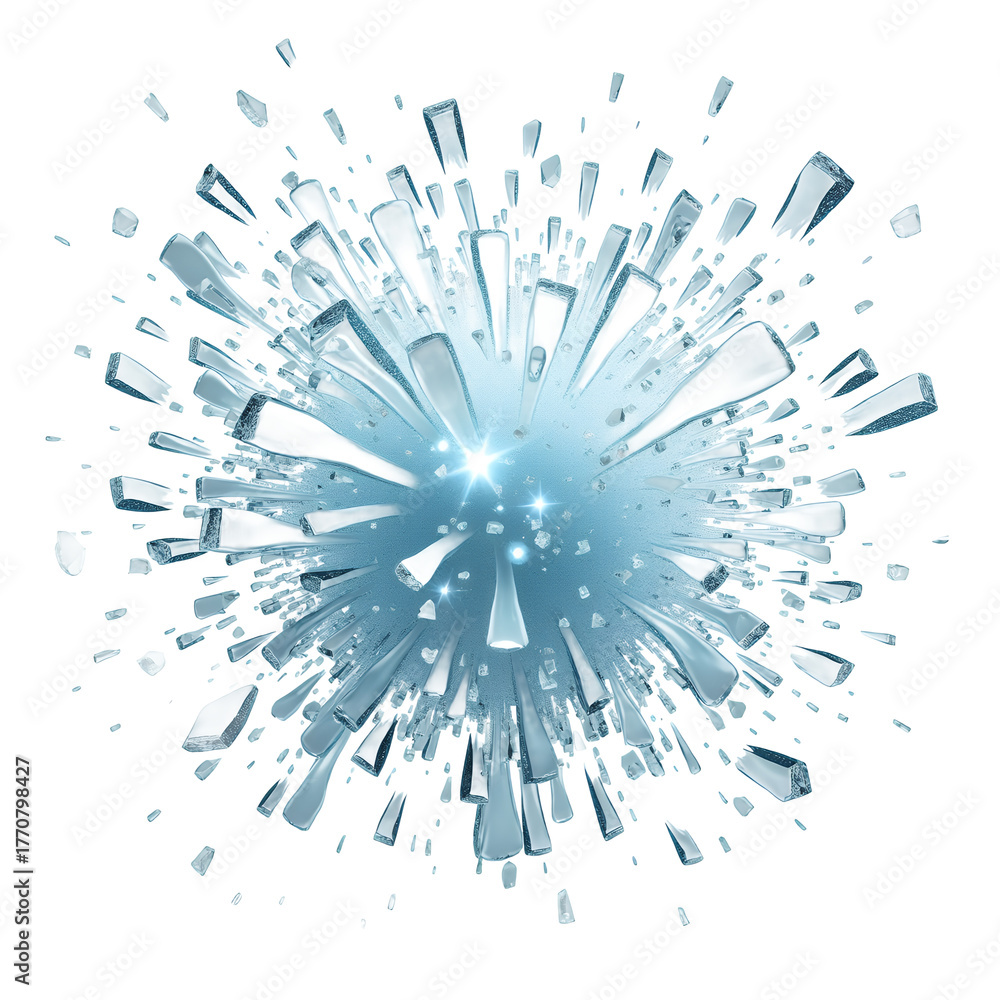Obraz premium Exploding crystalline shards radiating outwards isolated on a transparent background abstract