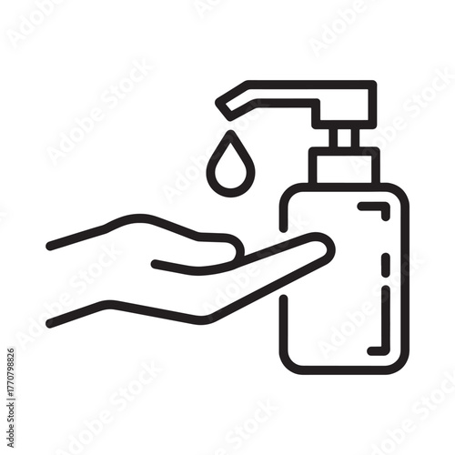 Cleanliness and hygiene icon hand sanitizer dispenser dropping liquid onto open palm