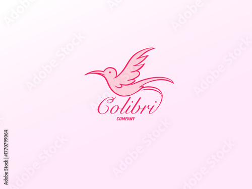 Beautiful colibri one line bird emblem or icon for your company. peace symbol. hand drawn engraving.