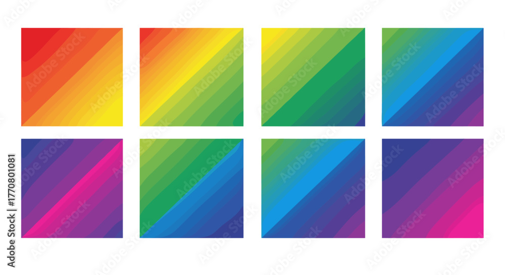 Naklejka premium Vibrant Gradient Squares Abstract Art Isolated on White Background Diverse Color Palettes