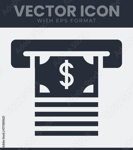Atm machine dispensing money dollar bill cash withdrawal icon symbol