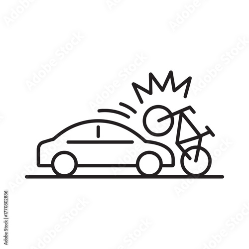 Stylized line art icon depicting a car colliding with a bicycle