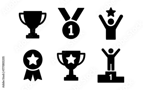 Black and white silhouette collection of award and achievement icons