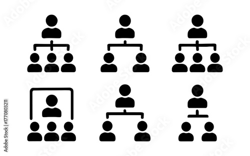 Set of silhouette icons for team structure and hierarchy concepts