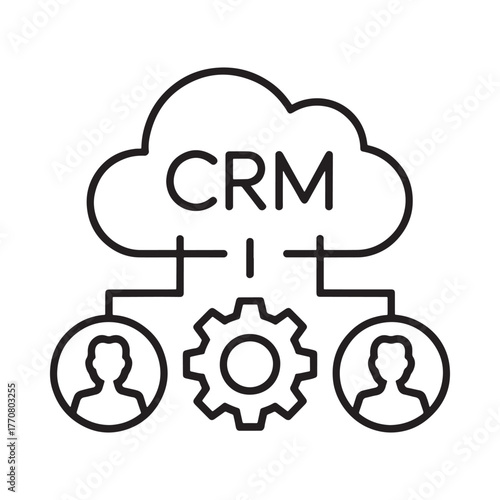 Cloud crm system connecting customers and business operations with a central gear