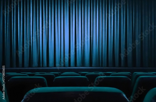 cinema auditorium with blue curtains