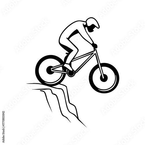 Mountain biker riding downhill on rocky terrain, showing adventure, endurance, and thrill of extreme sports.