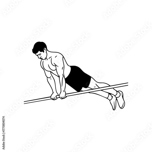 Athletic man holding a front lever position on a bar, demonstrating control, core strength, and calisthenics discipline.