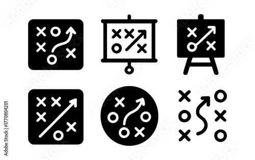 Tactical game strategy icons: simple black symbol set for team planning