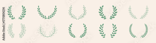 Laurel wreath award vector illustration — vintage champion trophy emblem with olive branch and floral decoration, victory and achievement symbol