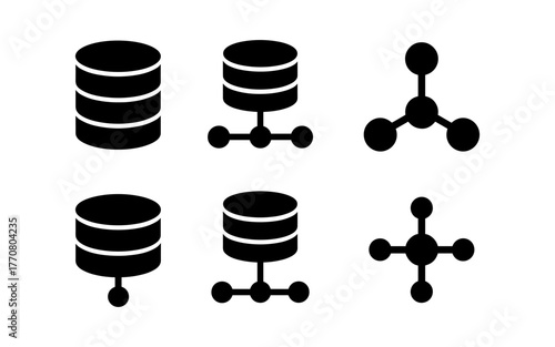 Database icons collection: minimalist silhouette styles for technology designs
