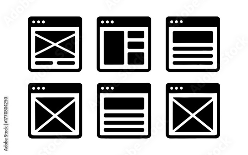 Set of minimalist web wireframe icons for ui design projects