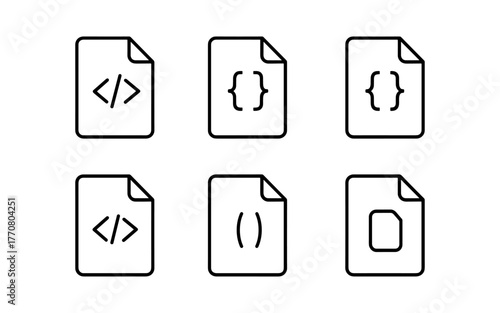Minimalistic icons of code files with html, css, and javascript symbols in black line art