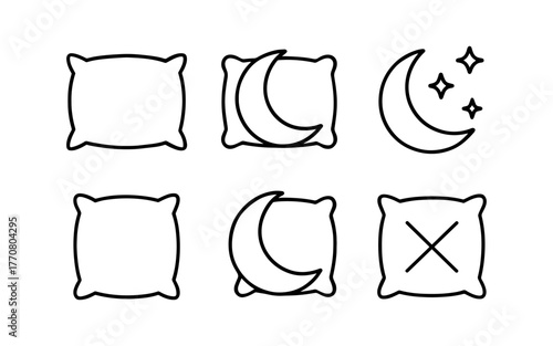 Minimalist line drawings of pillow and moon icons for sleep and dreams