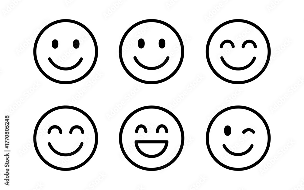 Fototapeta premium Simple line art smiley faces: expressions that spread joy and positivity