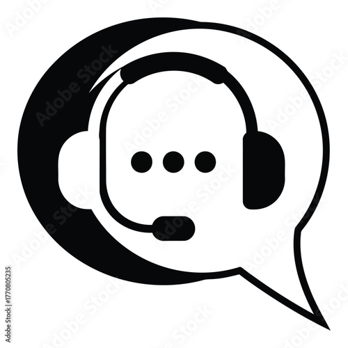 Headset icon in speech bubble representing customer service and communication vector