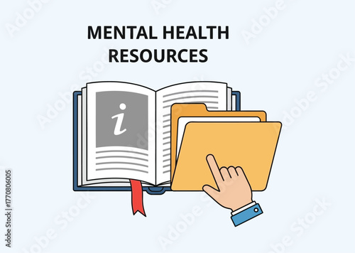 Mental health resources and support illustration for wellbeing awareness and promoting help seeking behavior for mental illnesses and psychological wellness concept