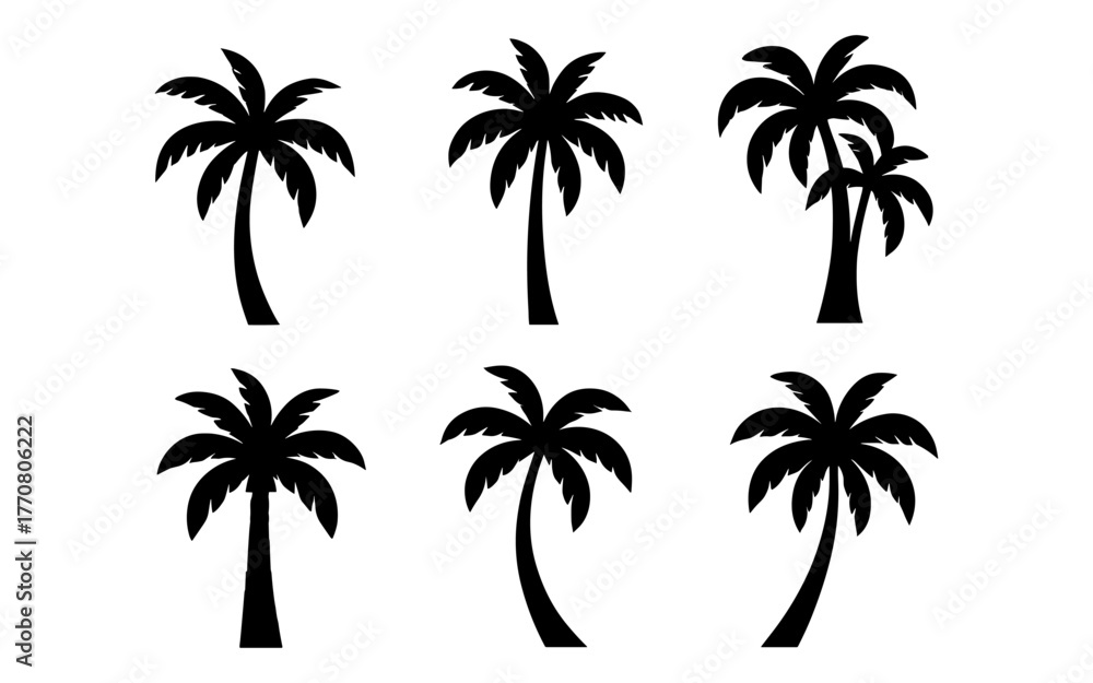 Naklejka premium Set of palm trees silhouettes on white background