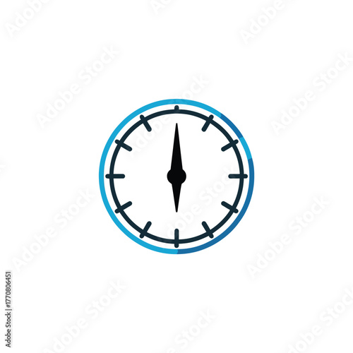 A simple analog clock face with blue accents is shown against a white background.