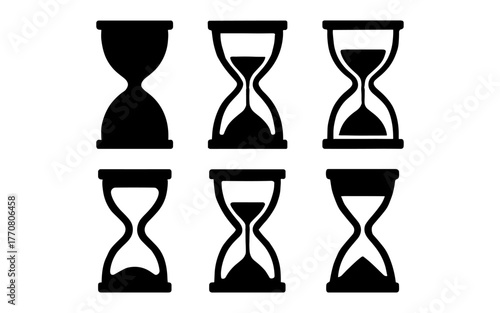 Silhouette hourglass set: classic sand timer icons in black and white