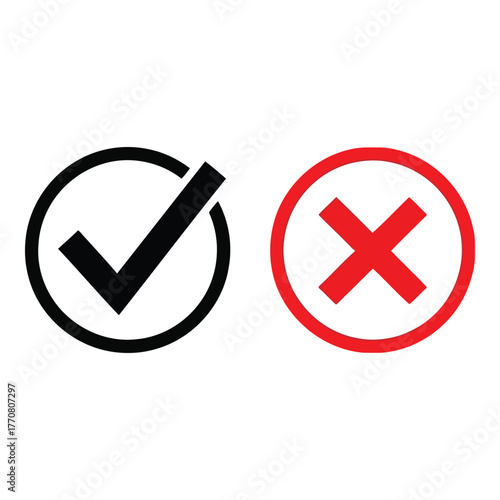 Check mark and cross symbol for correct and incorrect decisions vector