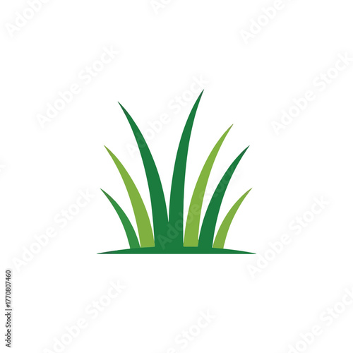 A close-up illustration of vibrant green grass blades against a white background.