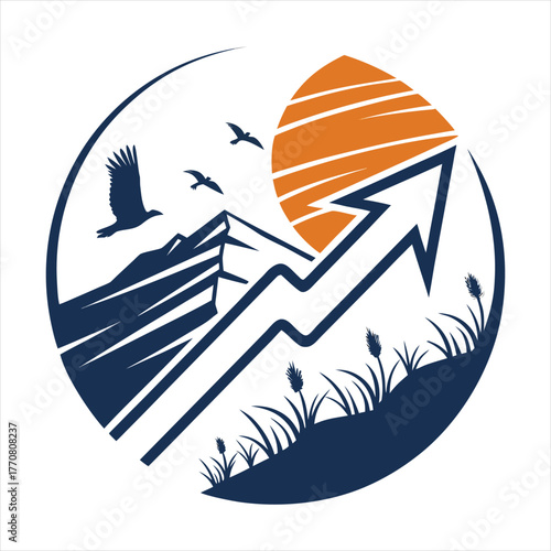Mountain Growth Arrow Icon – Business Success and Progress Concept.