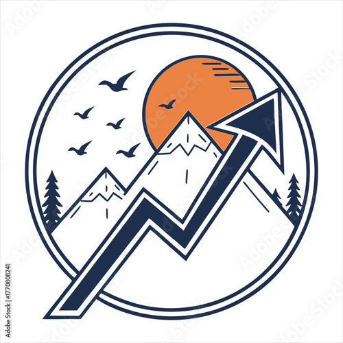 Mountain Growth Arrow Icon – Business Success and Progress Concept.