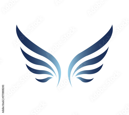 A pair of stylized, abstract blue wings with a gradient effect, suggesting flight, freedom, or angelic presence