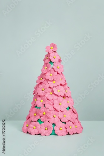 Seasonal Floral Art – Spring Flowers Styled as Winter Christmas Tree for Festive Decor