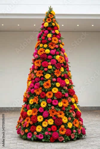 Fir-Shaped Flower Arrangement – Bright Fresh Blooms in Christmas Tree Form for Winter