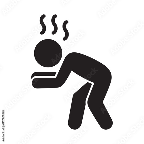 Stick figure person bent over with heat waves emanating from head in distress
