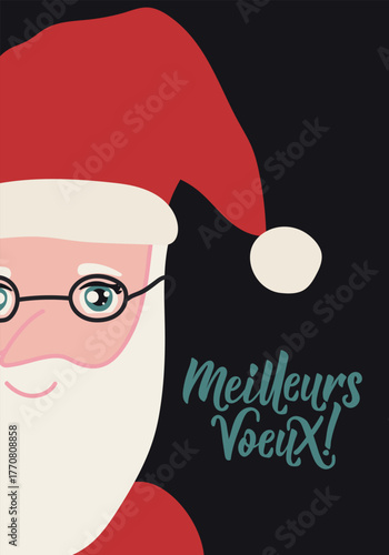 Christmas cards. Text in French - Best wishes. Meilleures voeux. Holidays lettering. Postcard design. Greeting card with hand drawn lettering.