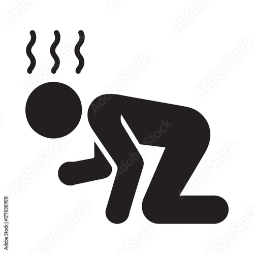 Exhausted stick figure person collapsing from heat or exhaustion with wavy lines above head