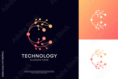 Molecular structure logo design. Initial letter C connect logo icon template.