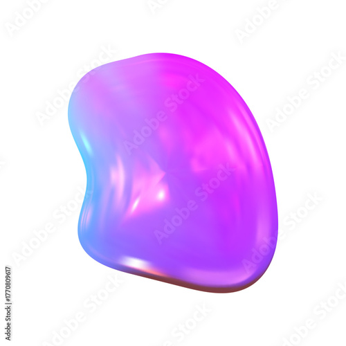 Glossy Y2K 3D chrome shape with soft metallic hue. Holographic reflections and smooth lines define a radiant 3D chrome y2k shape.