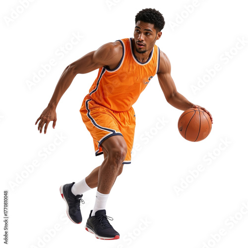 Dynamic Basketball Player Dribbling Ball in Action