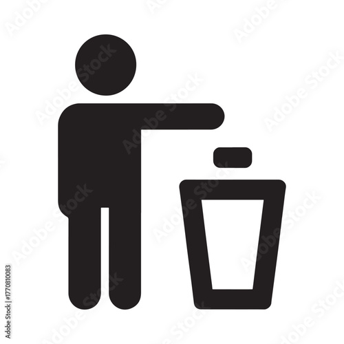 Silhouette of a person throwing trash into a waste bin icon