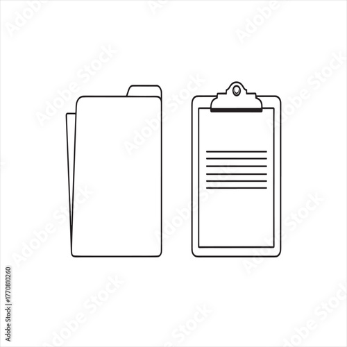  An illustration of a document folder and a clipboard with organized paperwork. 