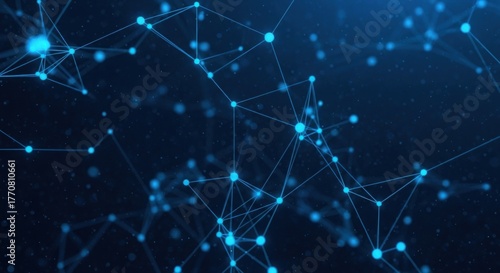 Abstract blue digital network of connected dots and lines on dark background, technology concept