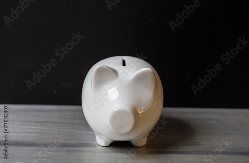 A classic white piggy bank ...