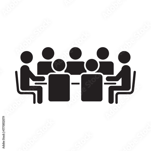 Group of people sitting around a table in a meeting or discussion icon
