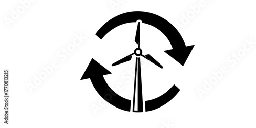 Renewable Energy Wind Turbine Circular Cycle Vector Icon