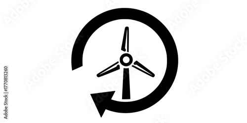 Renewable Energy Wind Turbine Circular Cycle Vector Icon