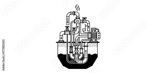 Geometric Geothermal Energy Pump System Flat Vector Icon