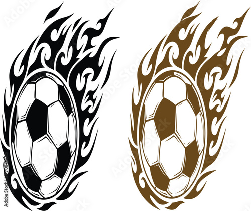 Tribal tattoo style flaming soccer balls emblems