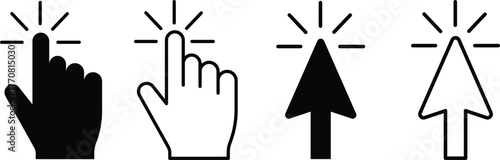 Click cursor and hand pointer icon set vector – modern UI UX click symbol collection for website navigation, button action, mobile app interface and web design