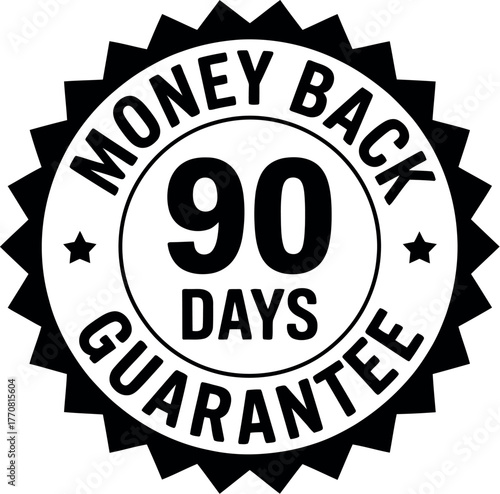 A black and white badge with '90 Days Money Back Guarantee' text is displayed.