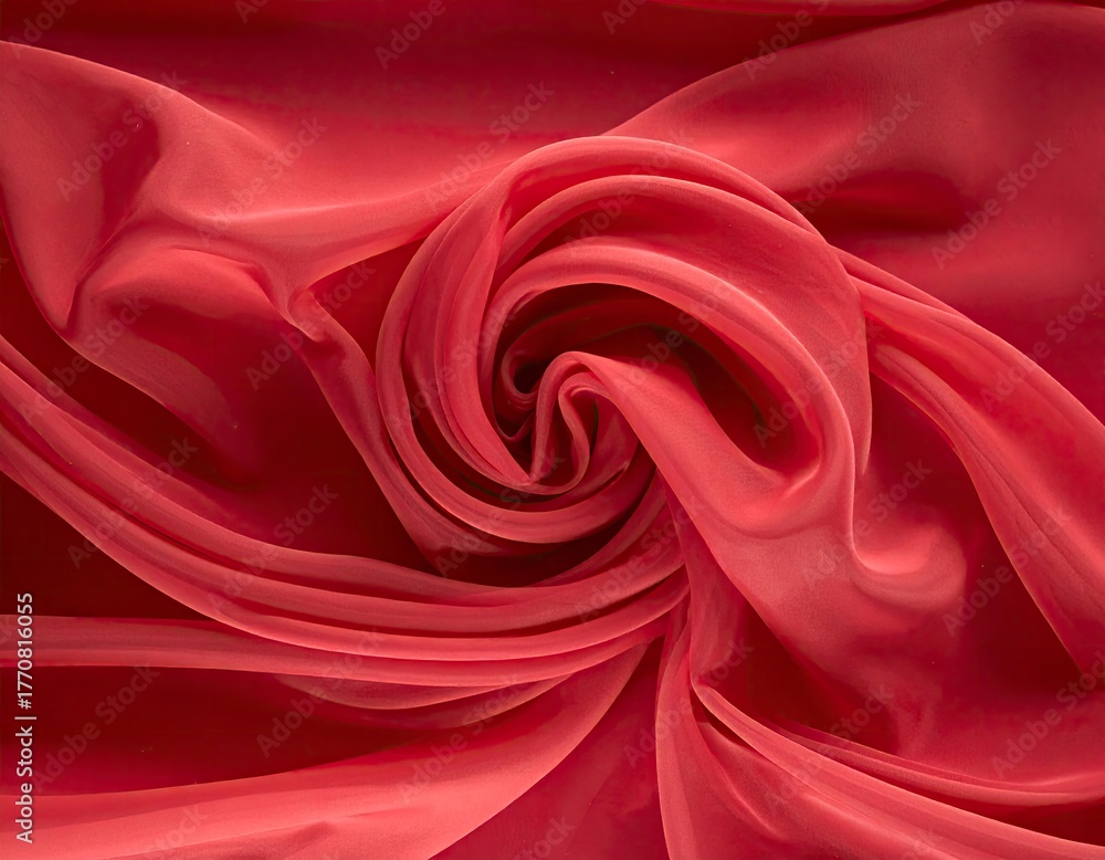 Obraz premium Elegant Red Chiffon Fabric Swirl - Luxurious Texture and Delicate Drape.