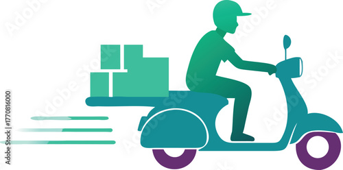 Colorful Gradient Icon of a Delivery Person on a Scooter with Packages moped rider